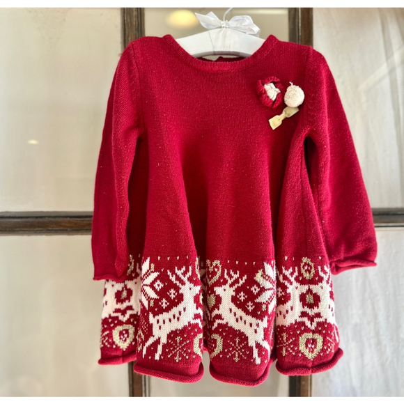 ❤️ 4/$20 12m Heirloom by Polly Flinders Sweater Twirl Dress Reindeer Christmas - Picture 2 of 5